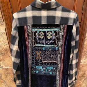 Paparazzi Button Down Embroidered Plaid Top